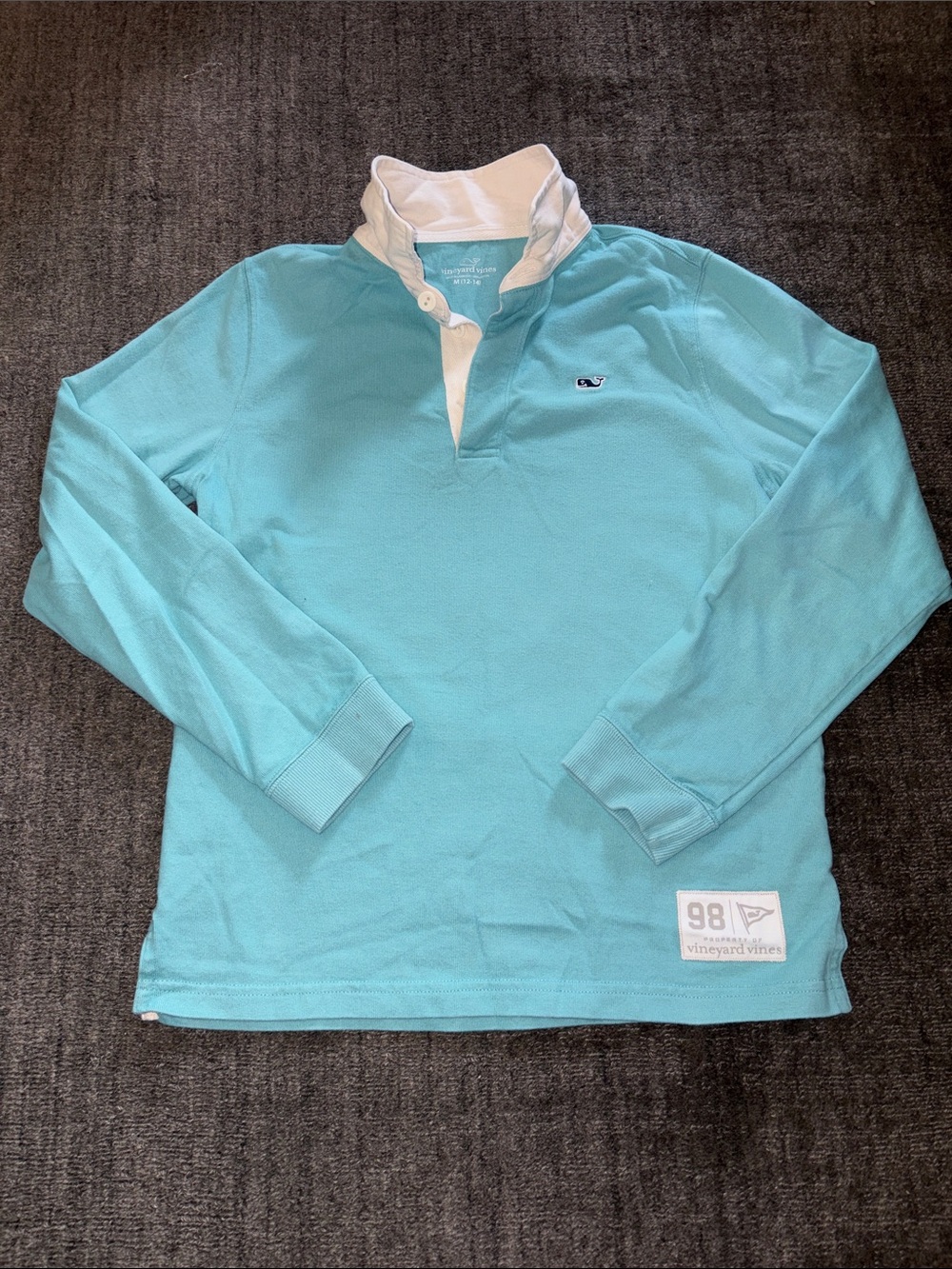 Vineyard Vines Boys' Long-Sleeve Rugby Shirt in Aqua with White Collar
